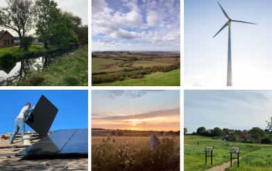images of Melton, solar panels and a wind turbine