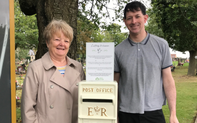 Cllr Glancy and Cllr Lumley with the Letters to Heaven post box