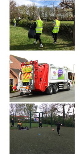 Theme one litter picking, waste vehicle and youth football club