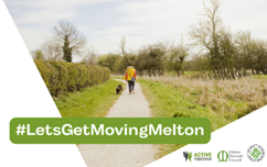 Person walking a dog in a field - Let's Get Moving Melton from Melton Health and Sport Alliance, Melton Borough Council and Active Together